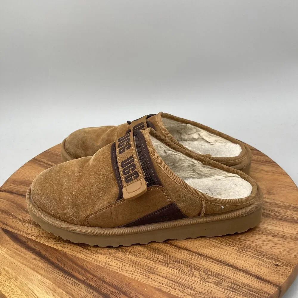 UGG Dune Slip On Slippers Mens 10 Brown Suede Sheepskin Casual Comfort Shoes
